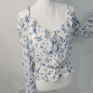 Almost Famous Blue Floral Ruffle Blouse